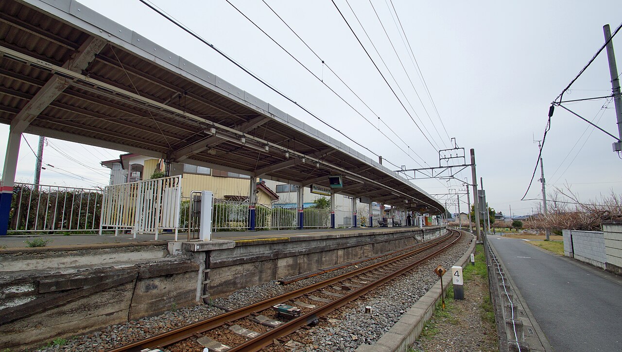 The platform at Bushu-Karasawa Station on the Tobu Ogose Line in Saitama Prefecture, Japan