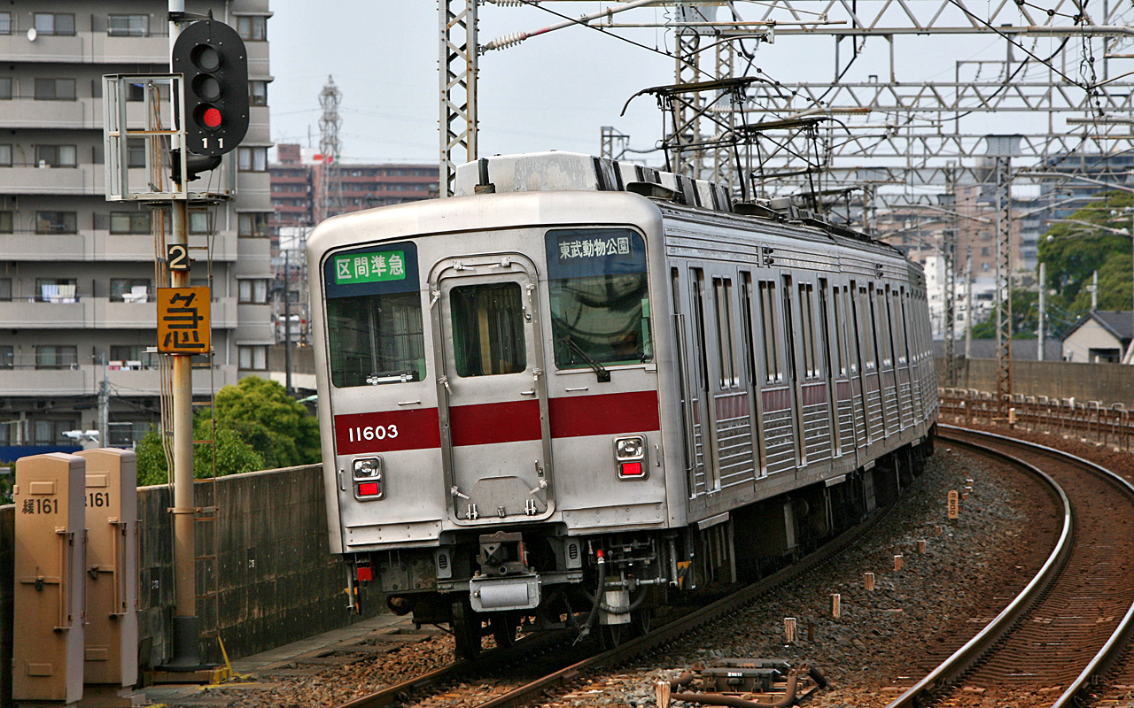 Tobu Railway 10000 series EMU set 11603(The number of the train on this pic is 11603) leaving the Ya