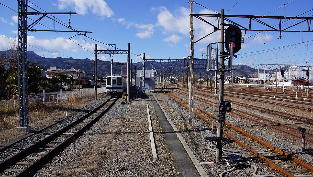 The view looking west from the Tobu Tojo Line platform at Yorii Station in Saitama Prefecture, Japan